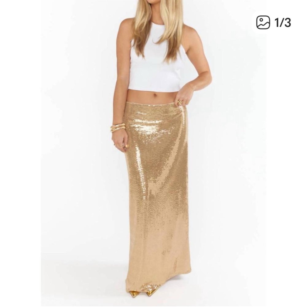 Show Me Your MuMu Shimmering Gold Maxi Skirt
